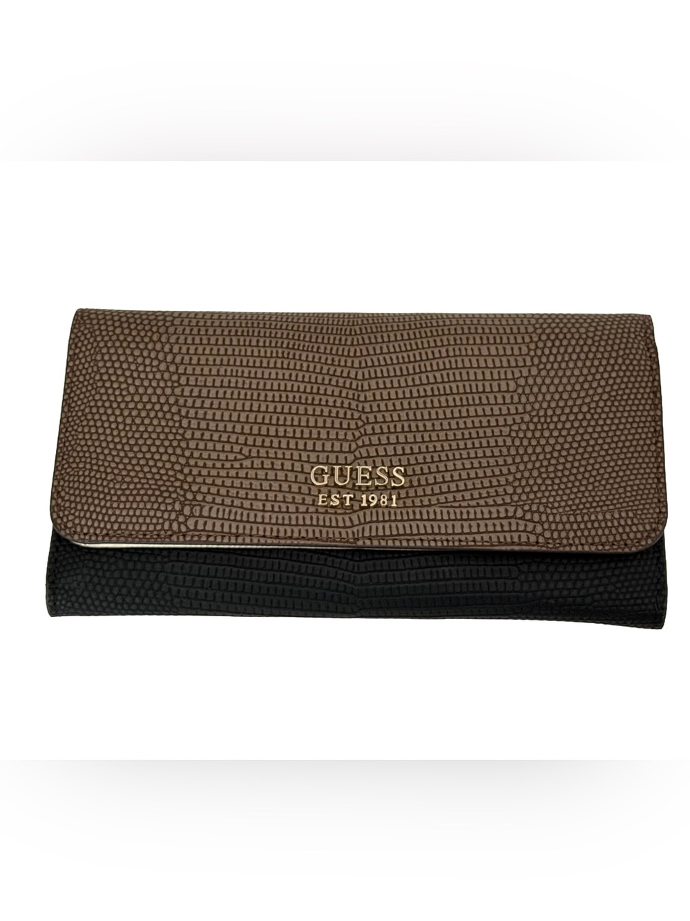 Guess Lyndi Slim Clutch Wallet Chestnut Multi Silver Hardware 7”x4”